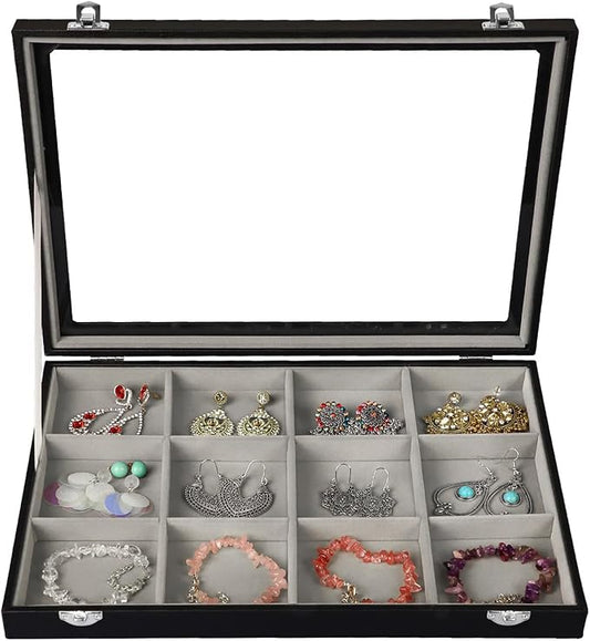 Stratalife Bracelet Holder Jewelry Organizer Jewelry Storage Earring Holder Organizer Jewelry Storage Organizer Bracelets Necklace For Girls Women 12 Grid (Gray Black)