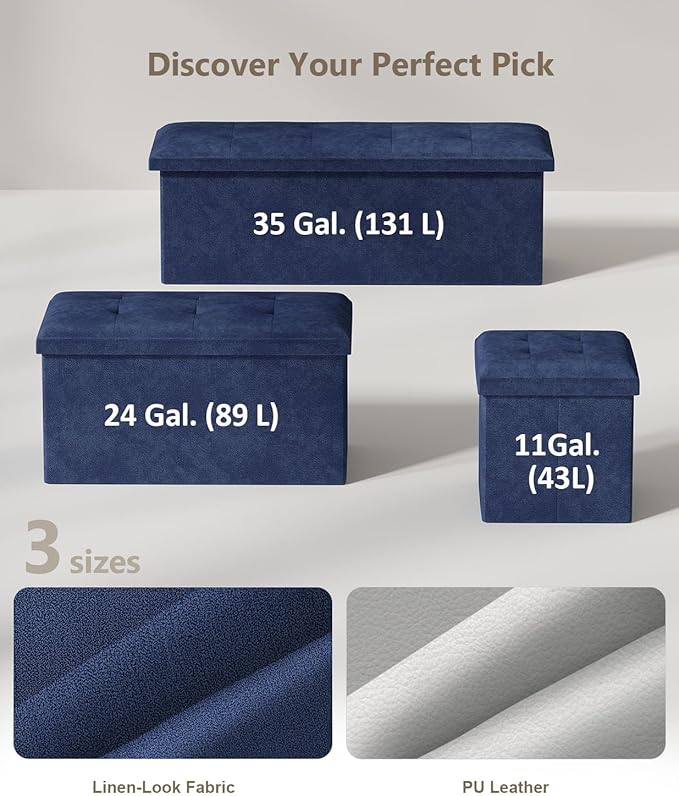 Folding Storage Ottoman Bench, Multi-Functional Ottoman Foot Rest, End of Bed Bench, Storage Chest for Living Room, Bedroom, Hallway, Entryway, Holds Up to 600 lbs (Navy Blue, 30 Inches)