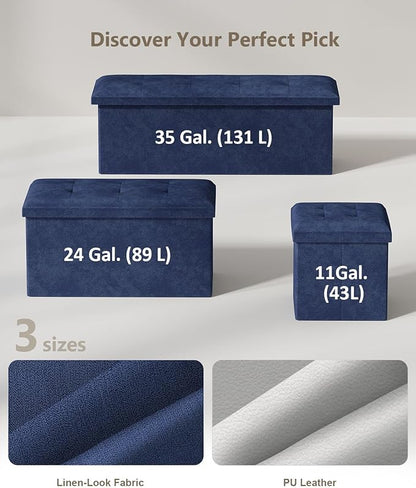 Folding Storage Ottoman Bench, Multi-Functional Ottoman Foot Rest, End of Bed Bench, Storage Chest for Living Room, Bedroom, Hallway, Entryway, Holds Up to 600 lbs (Navy Blue, 30 Inches)