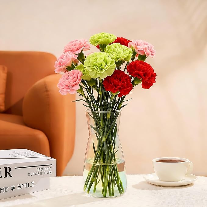 Modern Clear Glass Vase for Centerpiece Table Home Indoor Desk Decor, Decorative Flower Vases for Wedding Reception, Home Decor, Housewarming Gift (Iridescent)