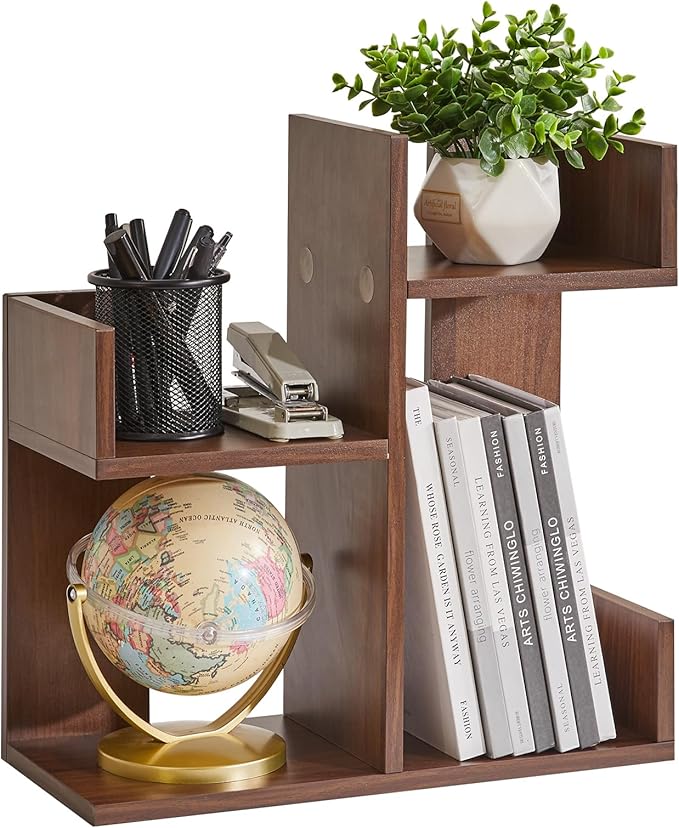 Small Bookshelf - Unique Cactus Design, Kitchen Counter Shelf, Light Walnut Wood, YD-DSR002LW