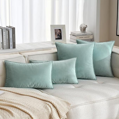 MIULEE Blue Grey Decorative Velvet Throw Pillow Covers Soft Pillow Covers Soild Square Cushion Case for Sofa Bedroom 18x18 Inch 45x45 cm