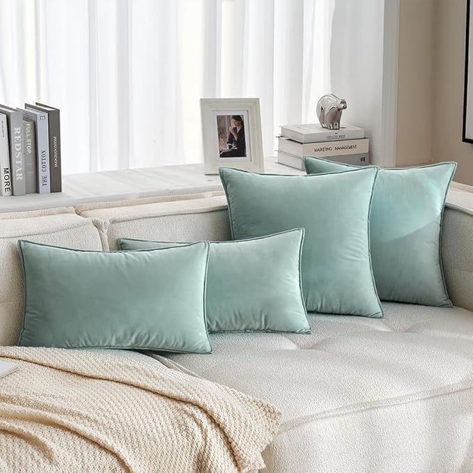 MIULEE Blue Grey Decorative Velvet Throw Pillow Covers Soft Pillow Covers Soild Square Eruo Sham Cushion Case for Sofa Bedroom 24x24 Inch 60x60 cm