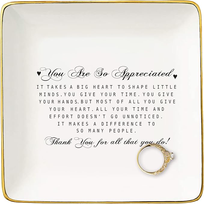 NZY Thanksgiving Birthday Christmas Gift for Teacher,Neighbor,Doctor,Nurse,Colleague,Therapist,Boss,Mom,Sister,Best Friend-Appreciation Gift,Ceramic Jewelry Tray Trinket Holder Ring Dish
