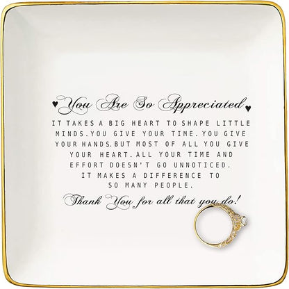 NZY Thanksgiving Birthday Christmas Gift for Teacher,Neighbor,Doctor,Nurse,Colleague,Therapist,Boss,Mom,Sister,Best Friend-Appreciation Gift,Ceramic Jewelry Tray Trinket Holder Ring Dish