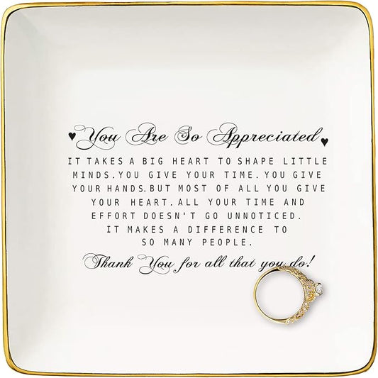 NZY Thanksgiving Birthday Christmas Gift for Teacher,Neighbor,Doctor,Nurse,Colleague,Therapist,Boss,Mom,Sister,Best Friend-Appreciation Gift,Ceramic Jewelry Tray Trinket Holder Ring Dish