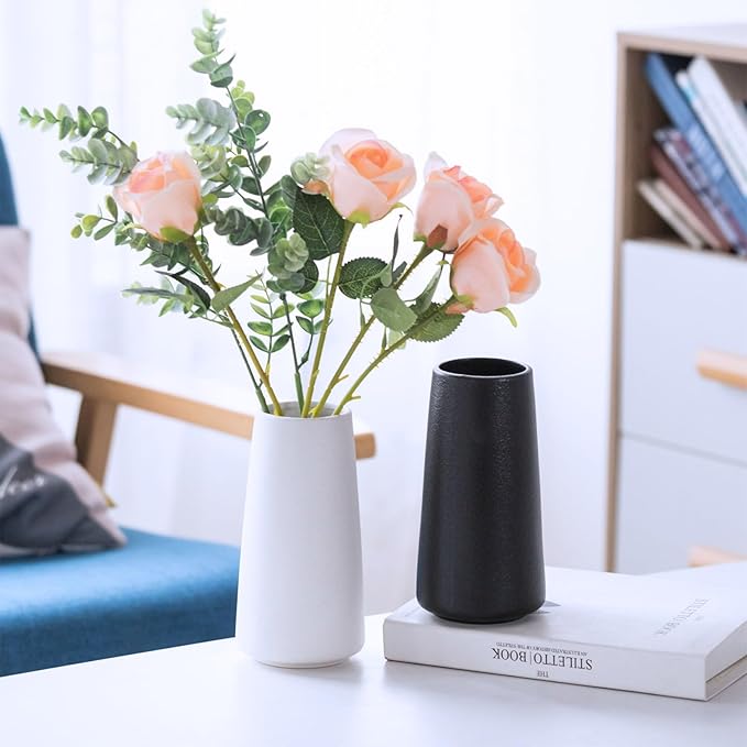Bright White Vase - 8" Big White Ceramic vase for Flower, Boho Vases for Pampas Grass, Minimalist Modern vases for Home Decor, Table Shelf Living Room Farmhouse Decor