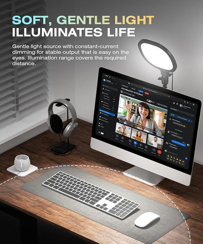 PQRQP 2 Packs Ring Light with Stand, Adjustable Desktop Lamp with Phone Mount, CRI 97+ Studio-Grade Video Conference Light for Video Calls, Home Office, TikTok Live & Vlog Filming (Nocturnal Black)