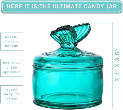kanpura Green Embossed Glass Jar with Lid,Crystal Glass Candy Dish,Candy Jars Jewelry Box for Christmas Party Buffet, 3.5 oz
