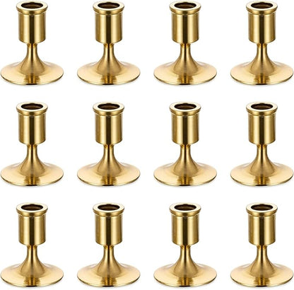 Romadedi Gold Candlestick Candle Holders for Taper, 12 PCS Gold Brass Color Candle Stick Candle Holder for Table Centerpiece, Wedding Reception, Festive Christmas Mantel Decoration or Home Decor