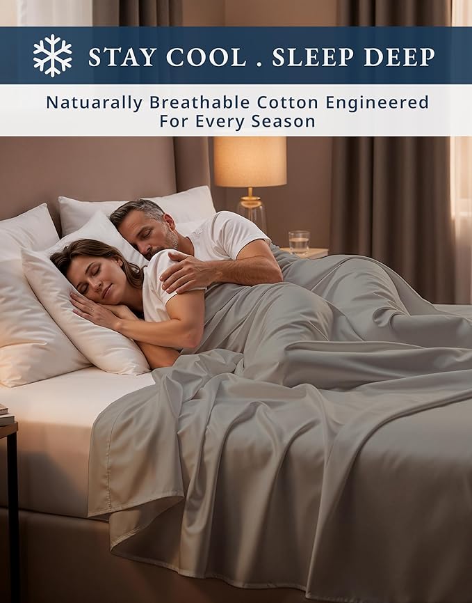 100% Egyptian Cotton King Sheet Set – Naturally Cooling & Breathable Sateen 4 Piece King Sheets, Authentic Long-Staple Cotton for Lasting Softness, Snug Fit 15" Deep Pocket Fitted - Charcoal