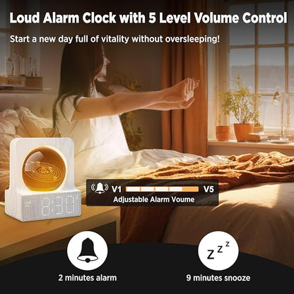 DreamSky Space Alarm Clock for Kids Teens, Small Digital Clock with RGB Night Light for Bedroom, Colorful Crystal Ball Decor for Living Room Office, Dimmer, Gifts for Boys Girls Women (Wood Grain)