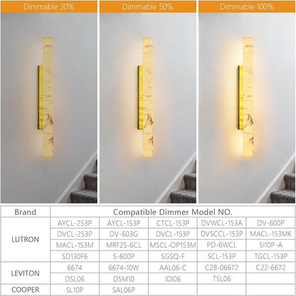 LMQNINE Natural Alabaster Wall Sconces Spanish Marble Wall Light Cylinder Modern Gold LED Sconce for Living Room Bedroom Bathroom Stairs（L-1Pack）