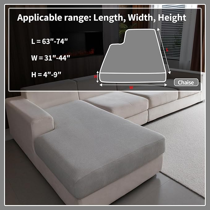Sectional Couch Covers, Wear Resistant Stretch Sofa Covers Washable Soft Couch Cushion Covers Anti Slip Furniture Protector Sofa Slipcovers for Pets(1 Piece Chaise Cover, Light Gray)