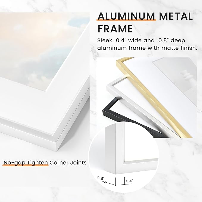 16x24 inch Metal Poster Frame - 16 x 24 Thin Aluminum Picture Frames Matted for 12x18 Photos, Artworks, Prints, Puzzle - High Definition Plexiglass - Vertical and Horizontal Display - Wall Hook Hanging Hardware Included - Silver, Set of 1