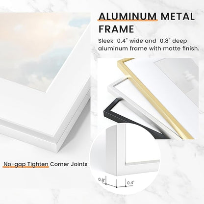22x28 inch Metal Poster Frame - 22 x 28 Thin Aluminum Picture Frames Matted for 18x24 Photos, Artworks, Prints, Puzzle - High Definition Plexiglass - Vertical and Horizontal Display - Wall Hook Hanging Hardware Included - Silver, Set of 4