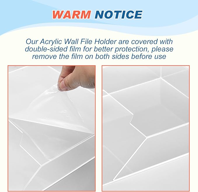 2Pcs Clear Acrylic File Holder Wall Mount Mail Magazine Organizer File Holders with Screw Wall Pocket Office Document Storage Rack Magazine Letter Brochure(12.6"x9.5"x2.4",Vertical)