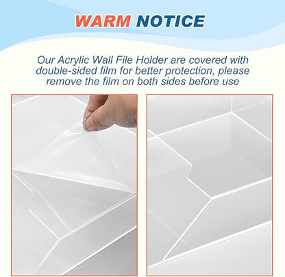 2Pcs Clear Acrylic File Holder Wall Mount Mail Magazine Organizer File Holders with Screw Wall Pocket Office Document Storage Rack Magazine Letter Brochure(12.6"x9.5"x2.4",Vertical)