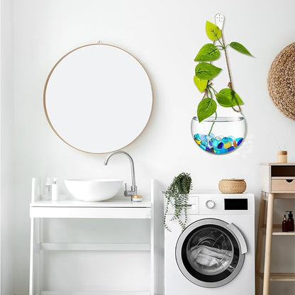 6 Pcs Wall Hanging Planter Glass Plant Pot Water Terrarium Containers Wall Vases for Flowers Air Hydroponic Propagation Glass Plant Holder Home Room Window Office(Round)