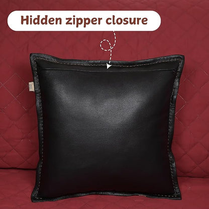 Genuine Lambskin Leather Pillow Cover, 18x18 Inch Case for Lumbar Throw Couch Pillows, Thick & Soft Cushion Covers for Sofa Bed Home Décor (Black & Tan Box Pack of 1)