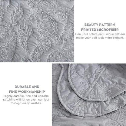 HZ & HY Oversized King Bedspread 128x120 Extra Wide, Quilted Coverlet Bedding Set, Lightweight Thin Comforter, Reversible, Luxurious, 5 Piece, 100% Microfiber, Grey