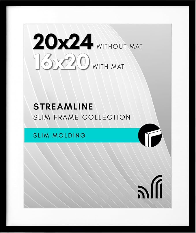 Americanflat 20x24 Picture Frame with Polished Plexiglass - Use as 16x20 Frame with Mat or Display 20x24 Photo Without Mat - Streamline Collection - Thin Border Picture Frames for Wall - Black