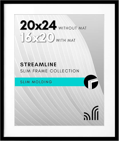 Americanflat 20x24 Picture Frame with Polished Plexiglass - Use as 16x20 Frame with Mat or Display 20x24 Photo Without Mat - Streamline Collection - Thin Border Picture Frames for Wall - Black