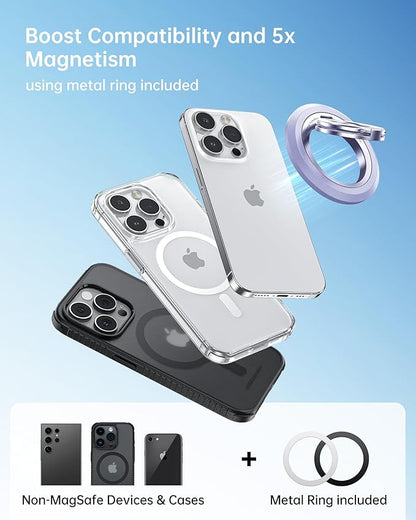 SYNCWIRE for MagSafe Ring Phone Holder, 360° Rotation Magnetic Cell Phone Grip Dual-Sided Magnets Phone Ring Kickstand Compatible with iPhone 17 16 15 14 13 12 Pro Max MagSafe, Android, Samsung etc.