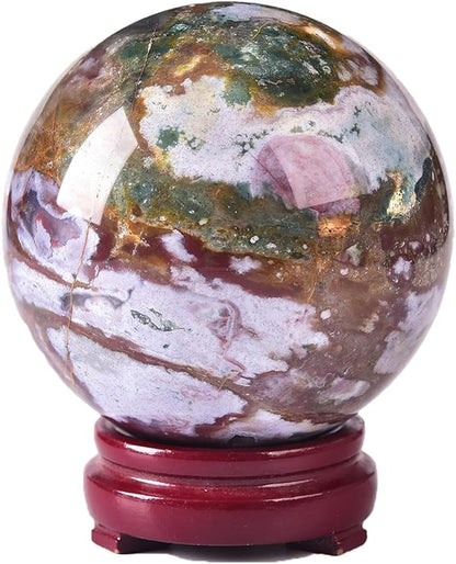 JIC Gem Extra Large Ocean Jasper Crystal Sphere Decorative Crystal Ball Healing Gemstone Sphere for Meditation Office Table Decorations 110-120mm