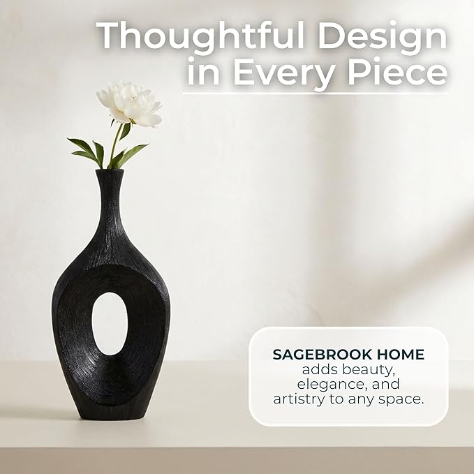 Decorative Flower Vase for Home Decor – Tall Ceramic Vase with Open Cut Design, Stylish Table Centerpiece for Living Room or Entry Display, Modern Accent for Faux Flowers and Greenery – 19", Black