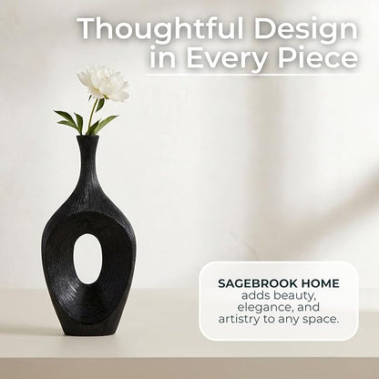 Decorative Flower Vase for Home Decor – Tall Ceramic Vase with Open Cut Design, Stylish Table Centerpiece for Living Room or Entry Display, Modern Accent for Faux Flowers and Greenery – 19", Black
