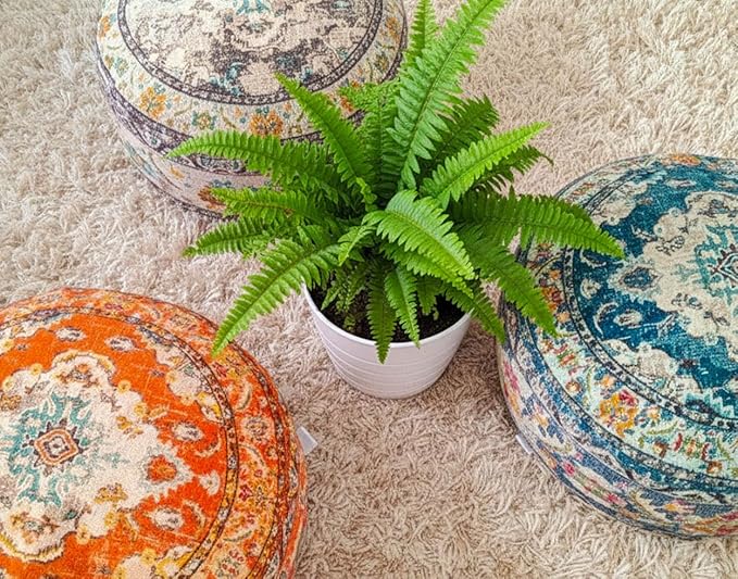 Mandala Life ART Bohemian Floor Cushion Cover Gray Round Meditation Pillow Case Boho Chic Pouf Ottoman Perfect Vintage Cushion for Living Room, Bedroom, Nursary or Children Room Cotton 24x8 Unstuffed