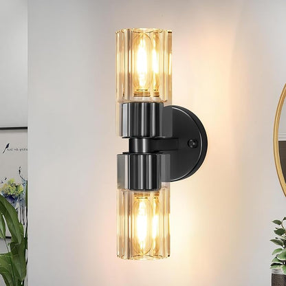 Black Wall Sconce Light Cordless 13 inch Wall Sconces, Indoor Wall Lamp with K9 Crystal Lampshade, Wall Lighting Fixtures for Living Room, Bedroom, Hallway, Bathroom, Stairs, Kitchen