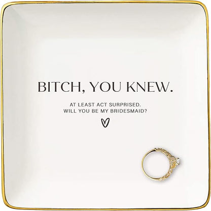 NZY Will You Be My Bridesmaid-Bridesmaid Proposal Gifts from Bride-Bridal Shower Gifts-Wedding Present-Bachelorette Party Present for Her Besties Friends Women-Jewelry Tray Trinket Holder Ring Dish