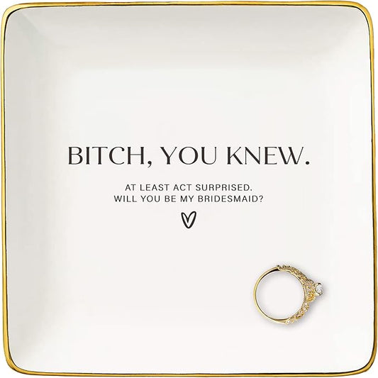 NZY Will You Be My Bridesmaid-Bridesmaid Proposal Gifts from Bride-Bridal Shower Gifts-Wedding Present-Bachelorette Party Present for Her Besties Friends Women-Jewelry Tray Trinket Holder Ring Dish