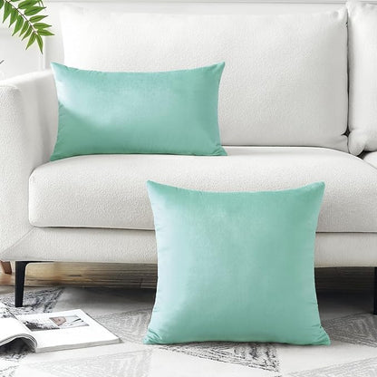 Artscope Luxury Velvet Pillow Covers Decorative Square Pillowcases Soft Solid Cushion Cases for Couch Sofa Bedroom Home Decor 18x18 Inch Aqua Green