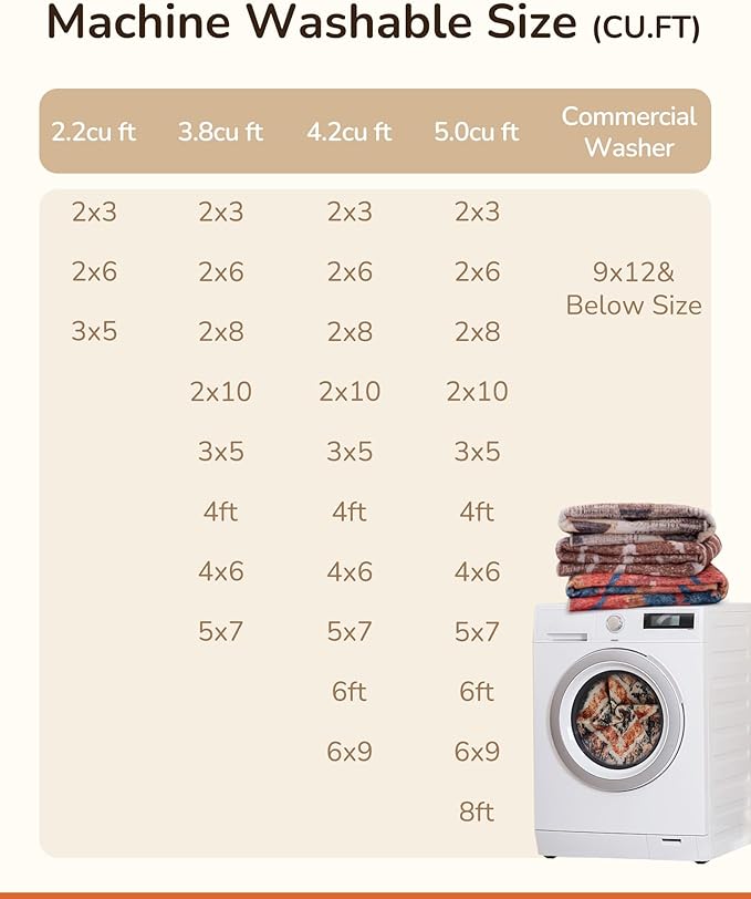 Area Rug 9x12 Rug Machine Washable Non-Slip Low Pile Print Pattern Fall Western Rug for Living Room Bedroom Entryway Tribal Series -Orange/Brown