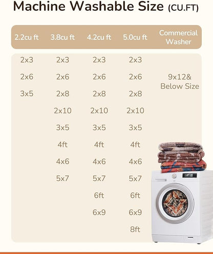 Area Rug 9x12 Rug Machine Washable Non-Slip Low Pile Print Pattern Fall Western Rug for Living Room Bedroom Entryway Tribal Series -Orange/Brown