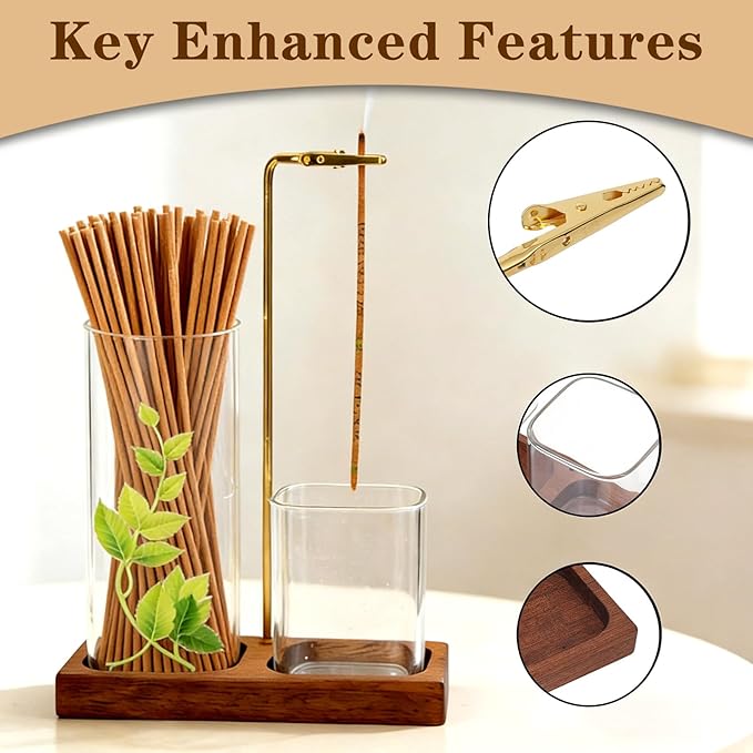 Incense Holder for Sticks, Incense Burner with Glass Ash Catcher, Incense Sticks Storage and Anti-Ash Flying, for Yoga Spa Meditation Home Decor Office