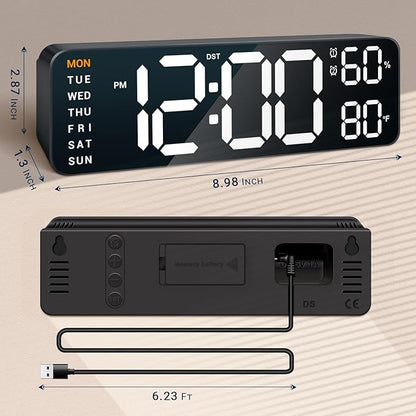 10" Digital Wall Clock: Dual Alarm Wall Mount Decor Clock for Living Room Classroom Office Desk, House Warming Gifts New Home Decor, Christmas Gift for Mom Dad Seniors Teen White
