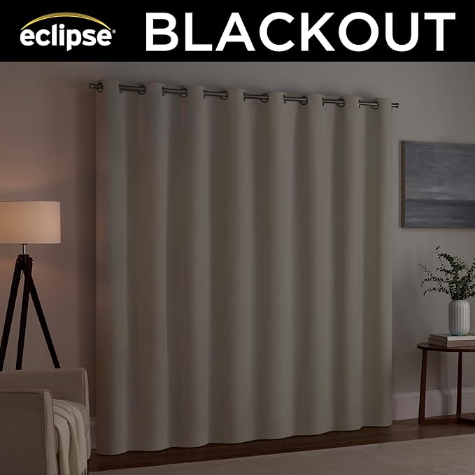Eclipse Extra Wide Grommet Curtain, Kendall Sliding Patio Door Curtain Panel, Solid Textured Thermal Insulated and Noise Reducing Curtains, (1 Panel), 84 in Long x 100 in Wide, Ivory