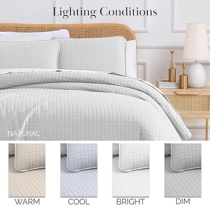Southshore Fine Living, Inc. Queen Quilt Set, Full Size Bedspread with 2 Matching Pillow Shams, Soft Microfiber Lightweight Quilts, Queen Size Coverlet, Easy Care Machine Washable, Light Grey