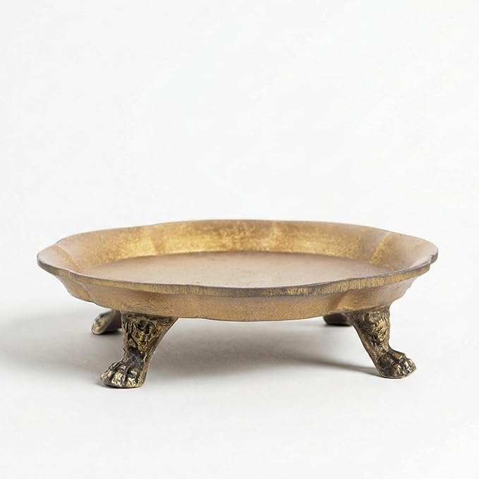 100% Solid Brass Clawfoot Pedestal Candle Dish – Vintage Style Decorative Candle Holder & Jewelry Trinket Tray– Heavyweight Brass Plate for Wax Candles, Rings & Small Accessories (ClawFootTray)