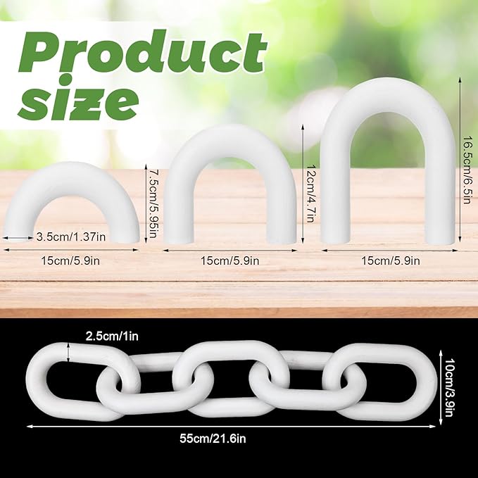 Yerliker 2 Pack Wood Chain Link and Arch Decor White Wooden Shelf Decor for Shelves, Coffee Table Sculpture, Bookshelf Accessories, Entryway Table Decorations