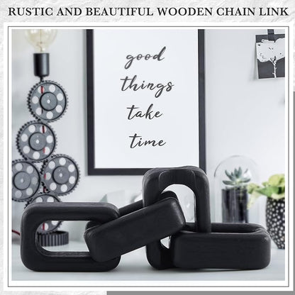 Bucherry 4 Link Wood Knot Decor - Modern Coffee Table Decoration Black Chain Decor Rustic Objects for Bookshelf Home Living Room Bedroom