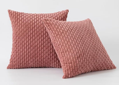 Kevin Textile Valentines Day Throw Pillow Covers Soft Corduroy Decorative Set of 2 Boho Striped Pillow Covers Pillowcases Farmhouse Home Decor for Couch Bed Sofa Living Room 26x26 Inch Blush Pink