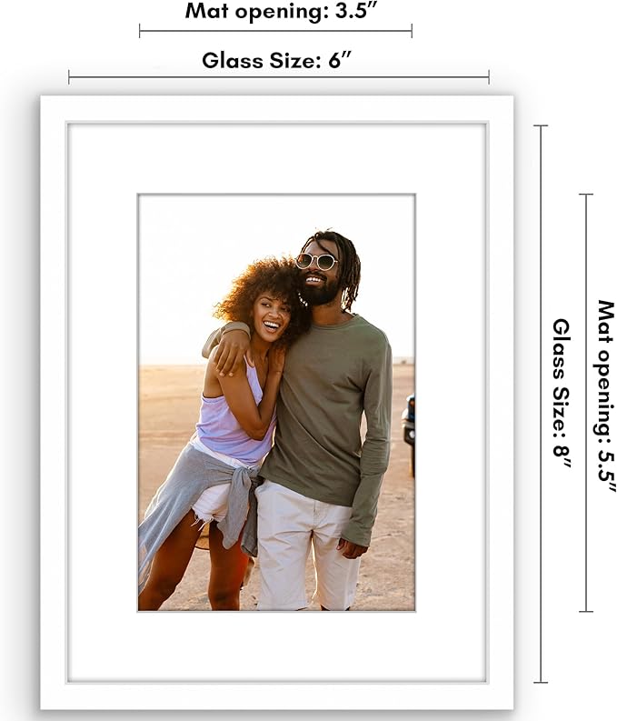 Americanflat 6x8 Picture Frame with Shatter-Resistant Glass - Use as 4x6 Frame with Mat or Display 6x8 Photo Without Mat - Streamline Collection - Picture Frames for Tabletop and Wall - White