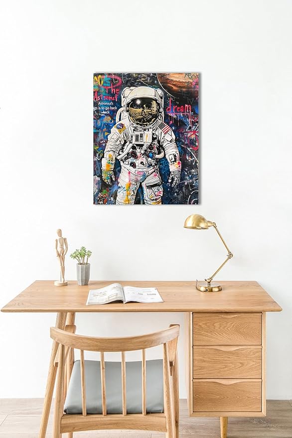 Ypxzzj Banksy Framed Graffiti Astronaut Canvas Wall Art Spaceman Posters Prints Pictures Wall Decor Modern Abstract Street Graffiti Painting Artwork for Living Room Home Decor Ready to Hang