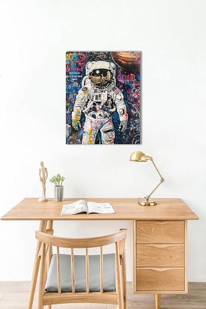 Ypxzzj Banksy Framed Graffiti Astronaut Canvas Wall Art Spaceman Posters Prints Pictures Wall Decor Modern Abstract Street Graffiti Painting Artwork for Living Room Home Decor Ready to Hang