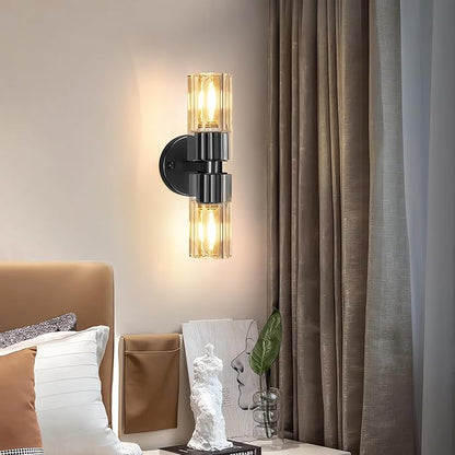 Black Wall Sconce Light Cordless 13 inch Wall Sconces, Indoor Wall Lamp with K9 Crystal Lampshade, Wall Lighting Fixtures for Living Room, Bedroom, Hallway, Bathroom, Stairs, Kitchen